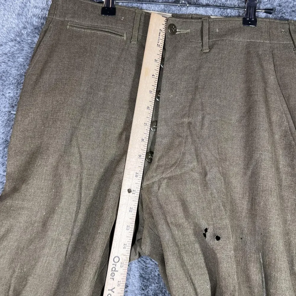 Vintage Pants Mens 31x31 Green Tweed Wool Army WWII Button Fly Lined Straight